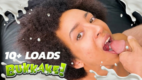 Funky Black Teen Swallows Cum At The Bukkake preview